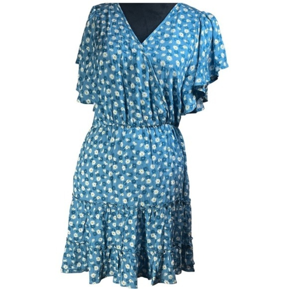 Altar State Blue‎ Daisy Print Flutter Sleeve Tiered Ruffle Dress M boho peasant